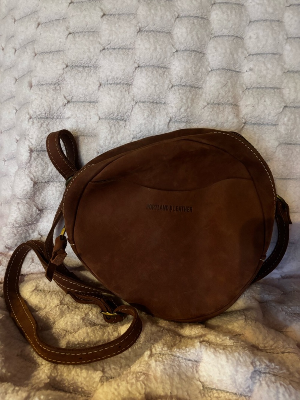 Portland Leather Goods Mauve Suede Round Crossbody Bag